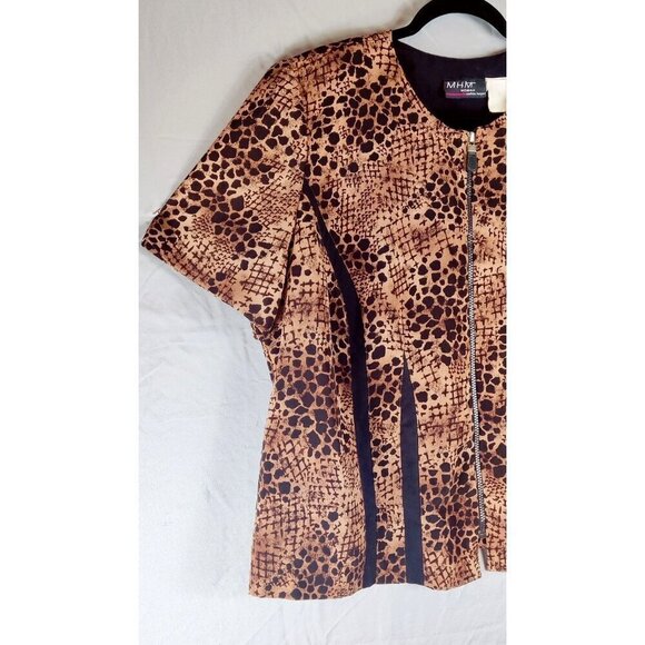VTG 90s Brown Leopard Print Shirt Jacket Blazer by MHM Woman Sz 2X Career Office - Picture 4 of 9